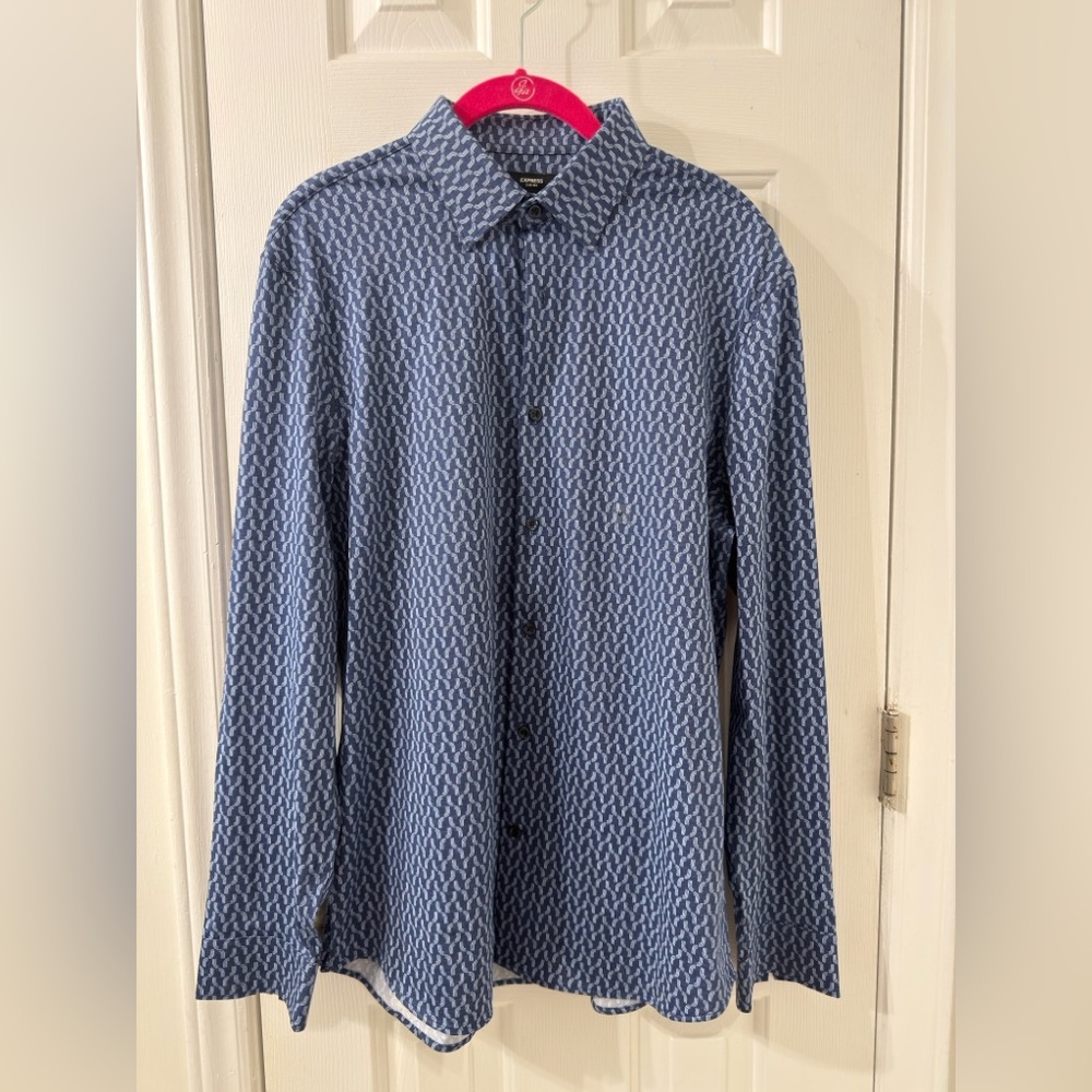 Express Men’s NWT 1MX Cotton Stretch Slim Fit Shirt - Navy Geo - M